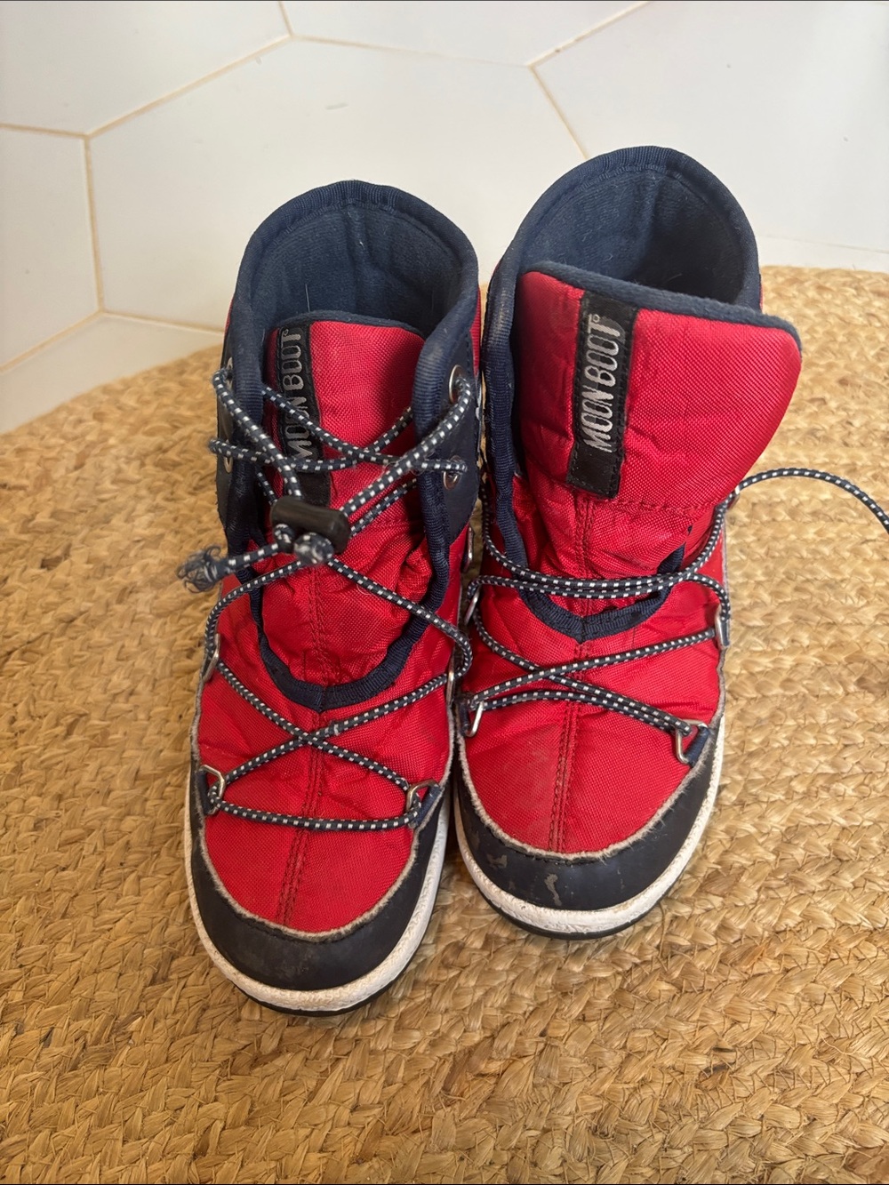 Moon Boot Kids Red and Navy Corded Winter Boots